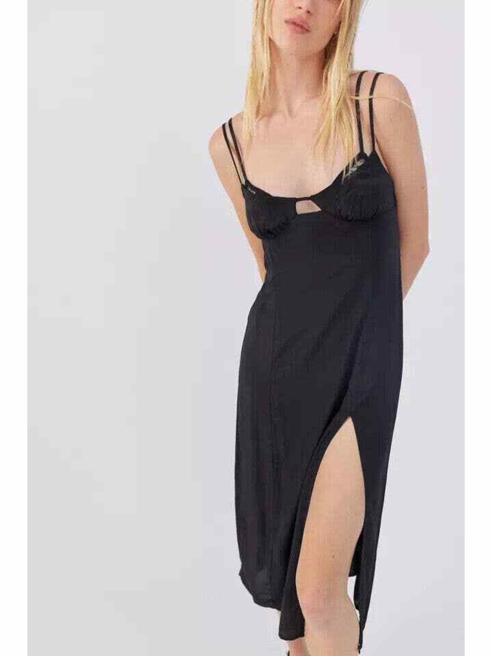 Urban Outfitters Black Strappy Midi Slip Dress